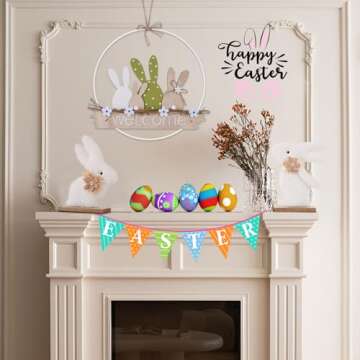 Easter Wreaths for Front Door Easter Bunny Welcome Rabbit Wood Sign Hanger Spring Door Decorations Hanging Plaque Rabbit Sign Decorations for Home Shop Garden
