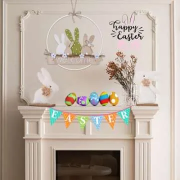 Easter Wreaths for Front Door Easter Bunny Welcome Rabbit Wood Sign Hanger Spring Door Decorations Hanging Plaque Rabbit Sign Decorations for Home Shop Garden