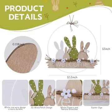 Easter Wreaths for Front Door Easter Bunny Welcome Rabbit Wood Sign Hanger Spring Door Decorations Hanging Plaque Rabbit Sign Decorations for Home Shop Garden