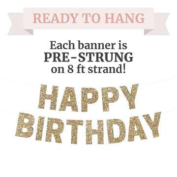 Pre-strung Happy Birthday Banner - Gold Glitter Party Décor for All
