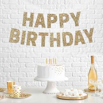 Pre-strung Happy Birthday Banner - Gold Glitter Decor