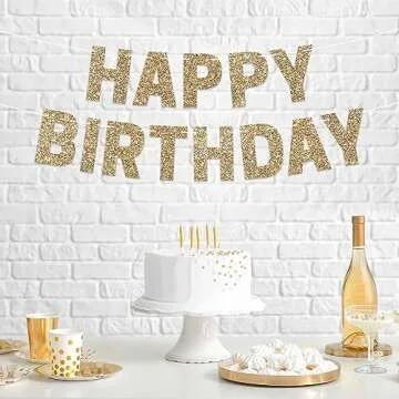 Pre-strung Happy Birthday Banner - Gold Glitter Decor