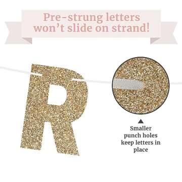 Pre-strung Happy Birthday Banner - Gold Glitter Decor