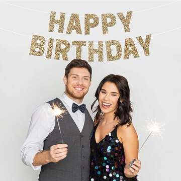 Pre-strung Happy Birthday Banner - Gold Glitter Decor