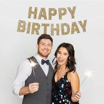 Pre-strung Happy Birthday Banner - Gold Glitter Decor