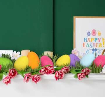 6 Pcs Large Easter Eggs Decoration 4'' Foam Easter Flocked Eggs for Table Centerpieces Home Office, Party Supplies Gifts for Friends