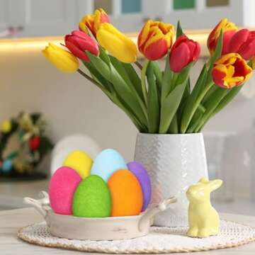 6 Pcs Large Easter Eggs Decoration 4'' Foam Easter Flocked Eggs for Table Centerpieces Home Office, Party Supplies Gifts for Friends