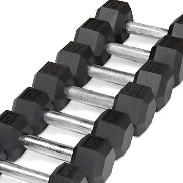 WF Athletic Supply 5-25Lb Rubber Coated Hex Dumbbell Set with A Frame Storage Rack Non-Slip Hex Shap...