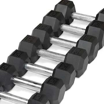 WF Athletic Supply 5-25Lb Rubber Coated Hex Dumbbell Set with A Frame Storage Rack Non-Slip Hex Shap...