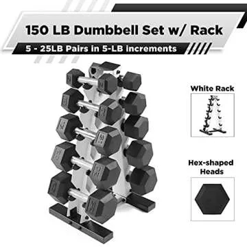 WF Athletic Supply 5-25Lb Rubber Coated Hex Dumbbell Set with A Frame Storage Rack Non-Slip Hex Shape for Muscle Toning, Strength Building & Weight Loss - Multiple Choices Available