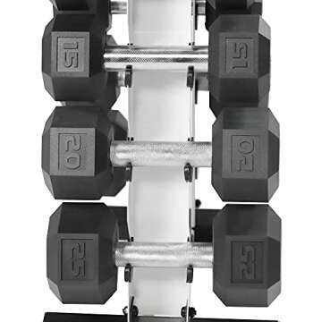 WF Athletic Supply 5-25Lb Rubber Coated Hex Dumbbell Set with A Frame Storage Rack Non-Slip Hex Shape for Muscle Toning, Strength Building & Weight Loss - Multiple Choices Available