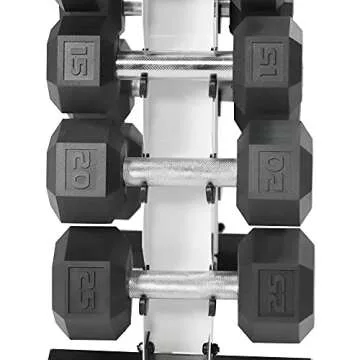 WF Athletic Supply 5-25Lb Rubber Coated Hex Dumbbell Set with A Frame Storage Rack Non-Slip Hex Shape for Muscle Toning, Strength Building & Weight Loss - Multiple Choices Available