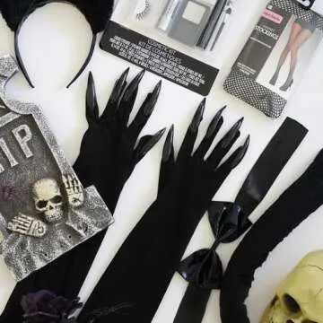 Black Cat Woman Long Gloves With Claws - One Size (1 Pair) - Fun & Functional Accessory, Ideal for Cosplay & Themed Parties