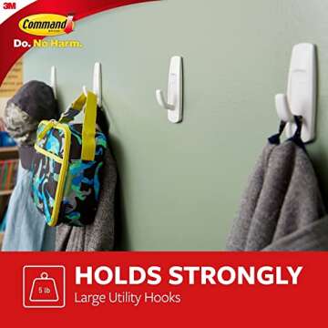 Damage-Free 3M Command Hooks, White, 14 Large Utility Hooks