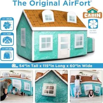 The Original Patented AirFort - Build A Fort in 30 Seconds, Inflatable Fort for Kids, Play Tent for 3-12 Years, A Playhouse Where Imagination Runs Wild, Fan not Included (Cabin)