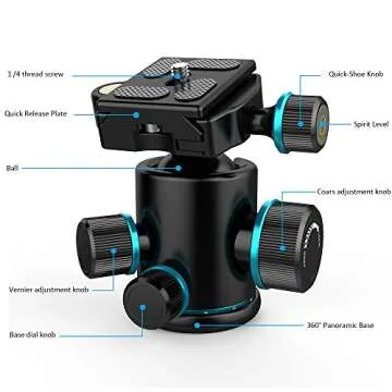 Andoer TB81X Tripod Ball Head - 360° Panoramic Quick Release for DSLR & More