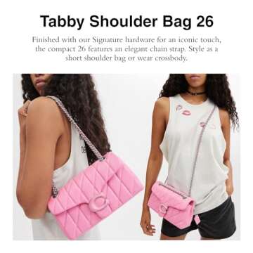 Coach Quilted Tabby Shoulder Bag 26 with Chain, Vivid Pink