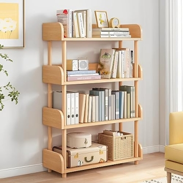 OSCHF 4-Tier Wooden Open Bookcase - Modern Display Bookshelf with Top Edge and Solid Wood Frame for ...