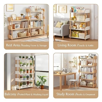 OSCHF 4-Tier Wooden Open Bookcase Modern Stylish Design