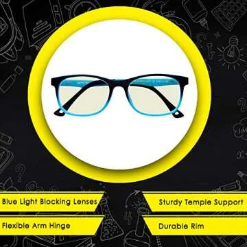 Optix 55 Kids Blue Light Blocking Glasses - Anti Eyestrain - Computer Video Gaming Eyeglasses for Boys & Girls - Bendable & Unbreakable Flexible Blue Square Frame Eye Glasses (Blue)