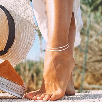 Freekiss Ankle Bracelets for Women, 925 Sterling Silver Ankle Bracelets for Women Layered Waterproof Sparkle Glitter Chain Anklets Cute Dainty Adjustable Stacked Anklet Set Foot Jewelry Gifts