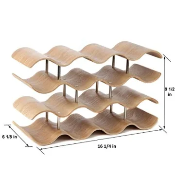 Lily's Home Countertop Wave Wine Rack, Wood, Elegant and Modern, Table Top Wine Storage (Oak, 14 Bottles)