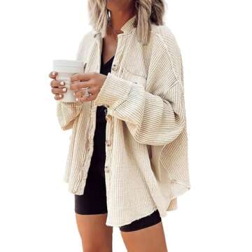 Yanekop Womens Waffle Knit Shacket Fall Jackets Oversized Shirt Jacket Fall Outfits Button Down Shir...