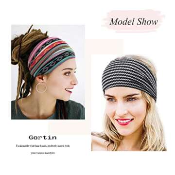 GORTIN Boho Headbands Leopard Hair Bands Knoted Turban Stretch Twist Head Wraps Stripe Cloth for Women and Girls 3 Pcs (Boho)