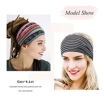 GORTIN Boho Headbands Leopard Hair Bands Knoted Turban Stretch Twist Head Wraps Stripe Cloth for Women and Girls 3 Pcs (Boho)
