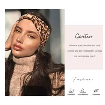 GORTIN Boho Headbands Leopard Hair Bands Knoted Turban Stretch Twist Head Wraps Stripe Cloth for Women and Girls 3 Pcs (Boho)