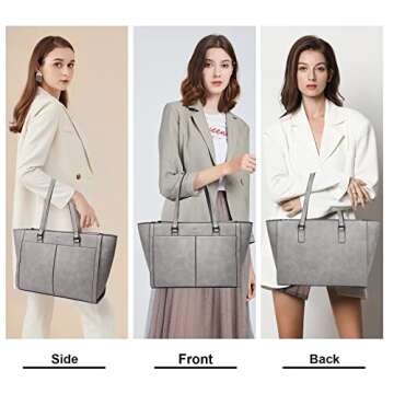 LUCSIS Handbag and Tote Bag for Women, Top Handle Bag，Stylish Briefcase Shoulder Bag Work purse business bag (Grey-1pc)