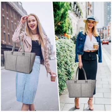 LUCSIS Handbag and Tote Bag for Women, Top Handle Bag，Stylish Briefcase Shoulder Bag Work purse business bag (Grey-1pc)