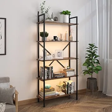 Vlsrka 5 Tier Bookshelf with Motion Sensor LED Lights - Stylish Storage for Any Space