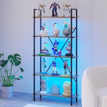 Vlsrka 5 Tier Bookshelf with LED Lights for Modern Homes