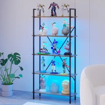 Vlsrka 5 Tier Bookshelf with LED Lights for Modern Homes