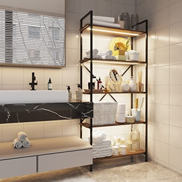 Vlsrka 5 Tier Bookshelf with LED Lights for Modern Homes