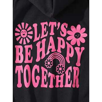 MakeMeChic Girl's Cute Letter Graphic Long Sleeve Hoodie Hooded Sweatshirt