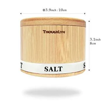 ThougrLyh Salt Box Bamboo Salt Container with Swivel Lid with Magnetic to Easily Open and Seal Salt Cellar With Spoon for Storing Salt Pepper Sugar Herbs Small Spice Box