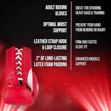 CLETO REYES Safetec Professional Competition Boxing Gloves for Men and Women, MMA, Kickboxing, Muay Thai, Lace Up, 8 oz, Classic Red