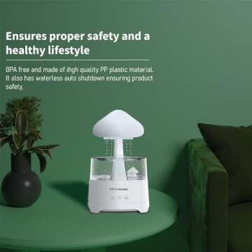 Rain Cloud Humidifier Water Drip, 2X Cool Mist Rate Ultrasonic Aromatherapy Diffuser by Ergonomc: Remote Controlled, 7 Color Night Light, 450ml, Auto Shut Off, Mushroom Humidifier, 1Yr Warranty