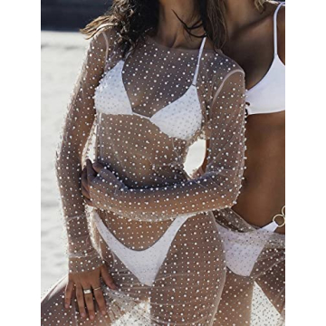 Chloefairy Women's Rhinestone Mesh Dress Elegant Cover-Up