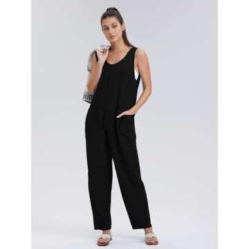 WIHOLL One Piece Jumpsuits for Women Summer Casual Loose Fit Overalls Sleeveless Cute Rompers 2024 Spring Fashion Outfits Lounge Set Comfy Black L