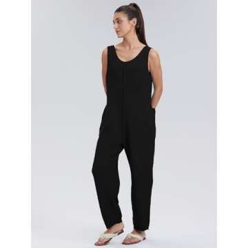 WIHOLL One Piece Jumpsuits for Women Summer Casual Loose Fit Overalls Sleeveless Cute Rompers 2024 Spring Fashion Outfits Lounge Set Comfy Black L