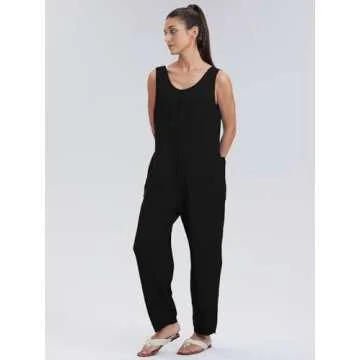 WIHOLL One Piece Jumpsuits for Women Summer Casual Loose Fit Overalls Sleeveless Cute Rompers 2024 Spring Fashion Outfits Lounge Set Comfy Black L