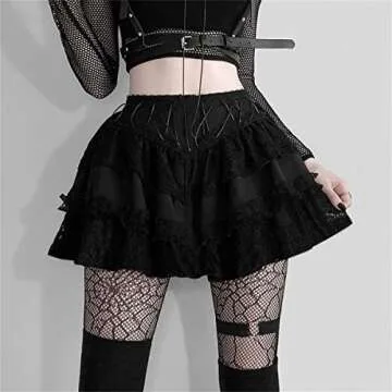 Stylish Ruolai Goth Black Pleated Mini Skirt with Chain