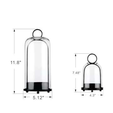 Metal Candle Holder with Glass Dome for Pillar Candle in Set of 2 in Brass Finish