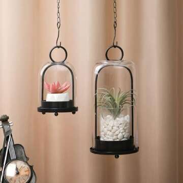 Metal Candle Holder with Glass Dome for Pillar Candle in Set of 2 in Brass Finish