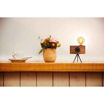 Looxury Real Wood Table Lamp Industrial Edison Bulb - Creative Camera Shape Unique Style - Vintage Decor Camera - Free Bulb Included