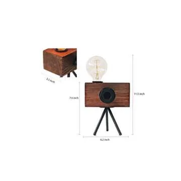 Looxury Real Wood Table Lamp Industrial Edison Bulb - Creative Camera Shape Unique Style - Vintage Decor Camera - Free Bulb Included