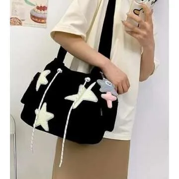 Corduroy Crossbody Bag for Women Y2k Aesthetic Star Patches Messenger Bag Cute Shoulder Tote Bag wit...